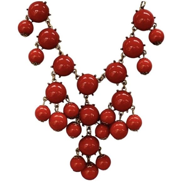 Vintage Simple Addiction Cherry Bright Red Beaded Gold Tone Statement Necklace - Picture 1 of 9